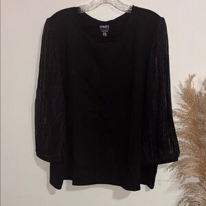 Jones New York Black Blouse with Sheer Sleeves